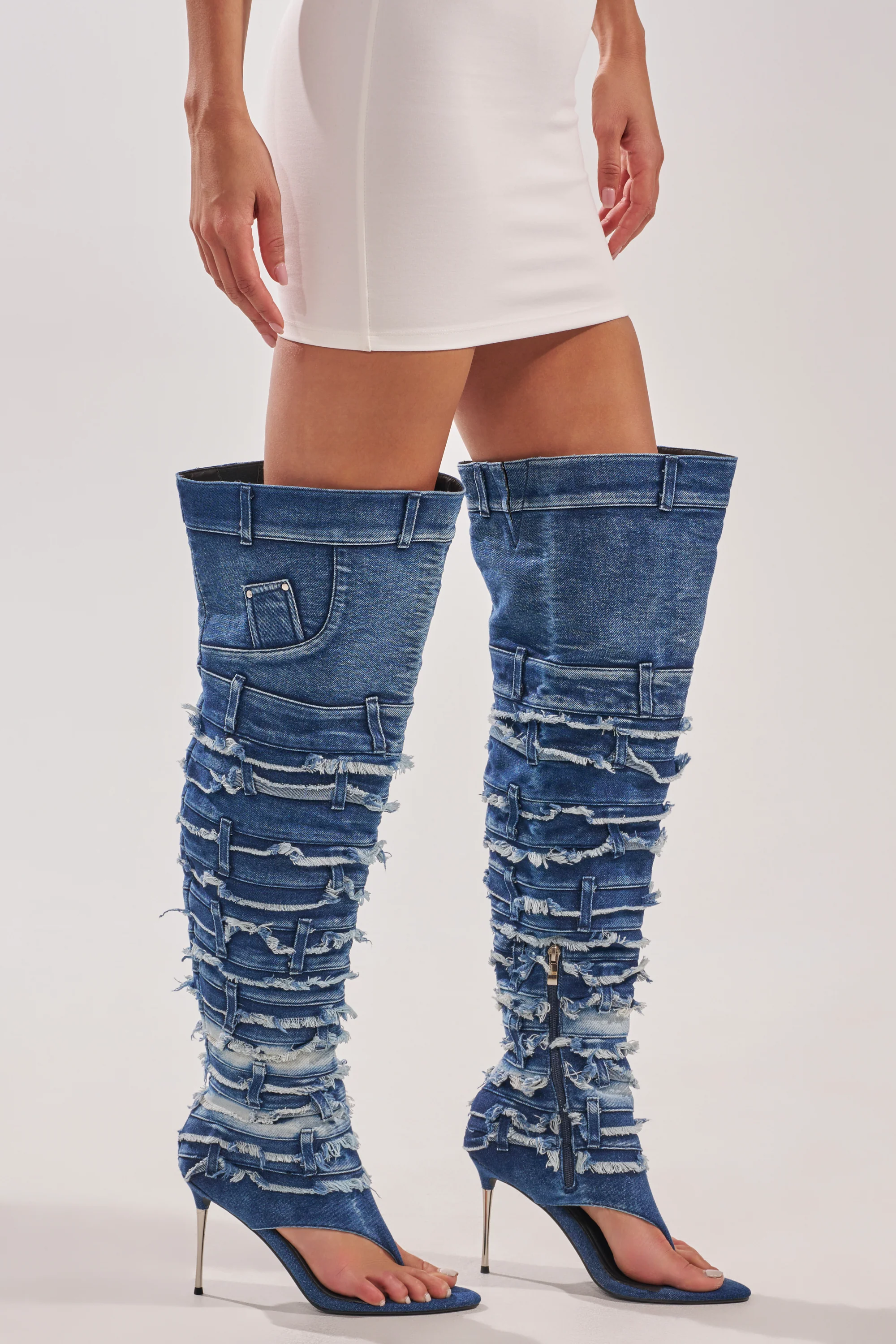 AZALEA WANG SENA DENIM STILETTO OPEN TOE BOOT - Image 4