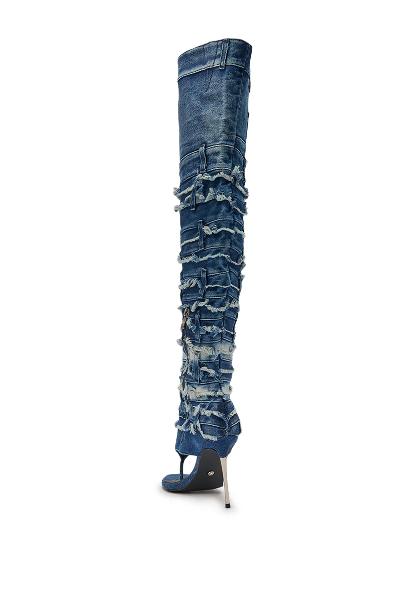 AZALEA WANG SENA DENIM STILETTO OPEN TOE BOOT - Image 7