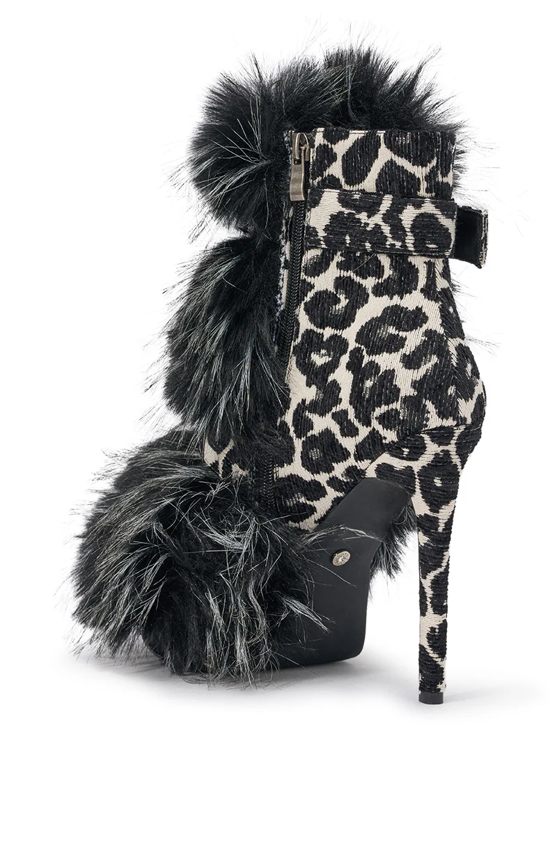 AZALEA WANG SERIOUS BLACK AND WHITE LEOPARD WITH FUR OPEN TOE STILETTO BOOTIE - Image 18