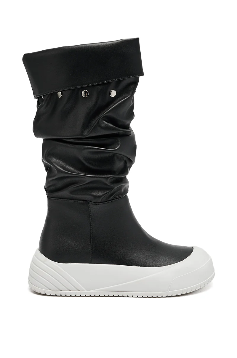 AZALEA WANG SMARTER BLACK RUCHED PU FLAT BOOT - Image 6
