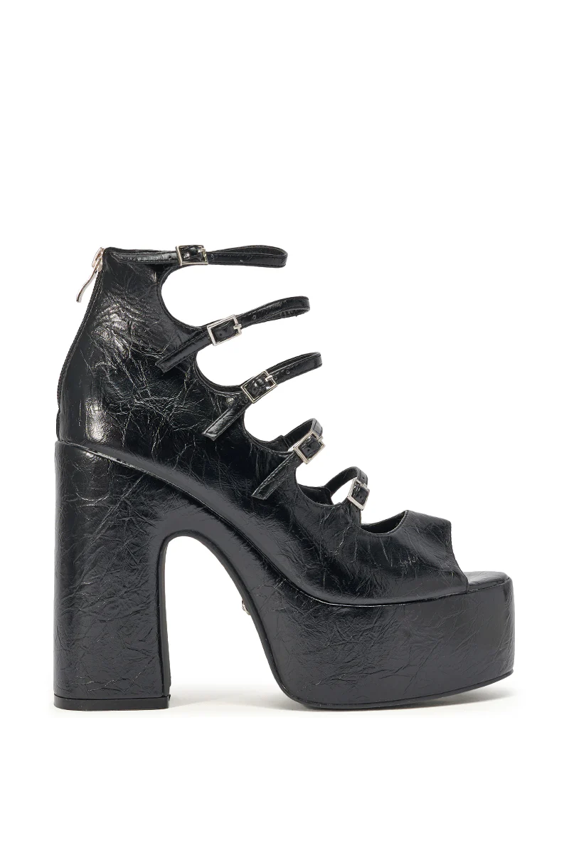 AZALEA WANG SMITTEN BLACK PU STRAPPY BLOCK HEEL SANDAL - Image 5