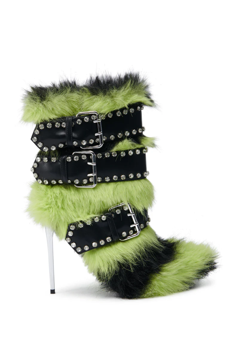 AZALEA WANG SOPHUS LIME FUR EMBELLISHED BOOTIE - Image 4