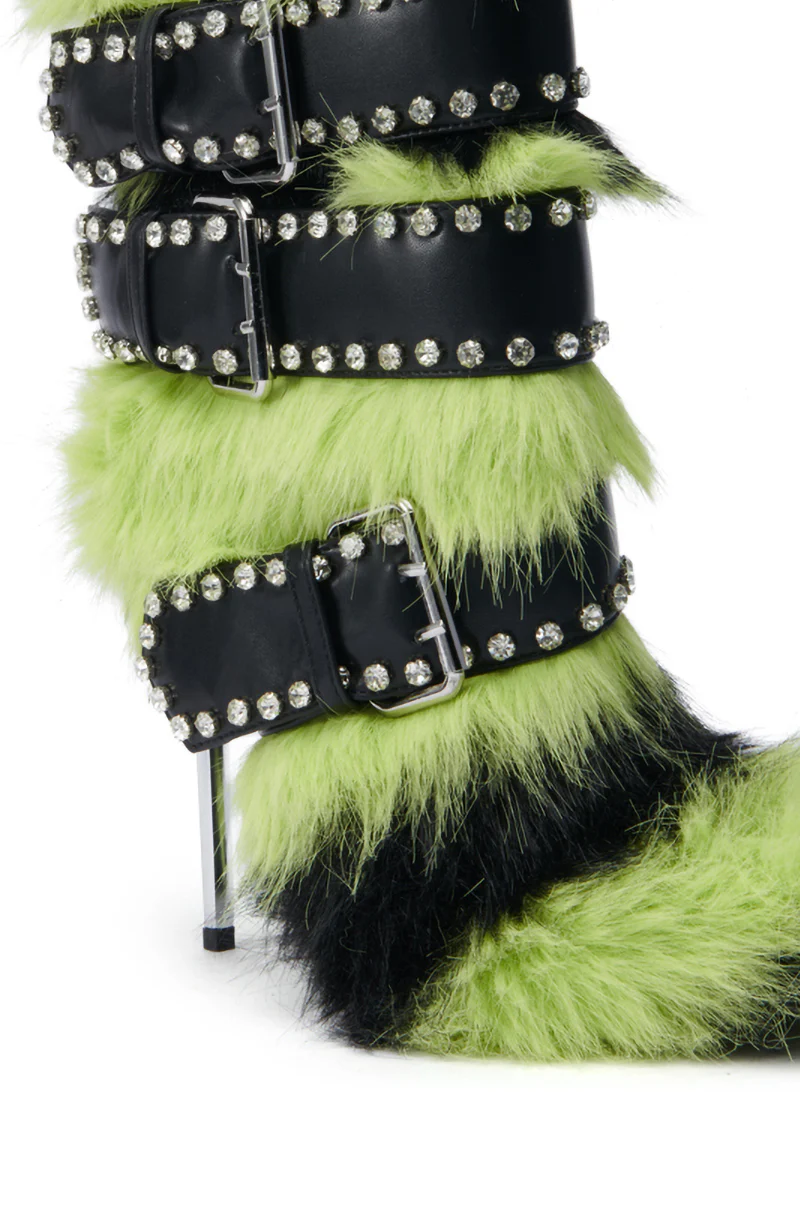 AZALEA WANG SOPHUS LIME FUR EMBELLISHED BOOTIE - Image 7