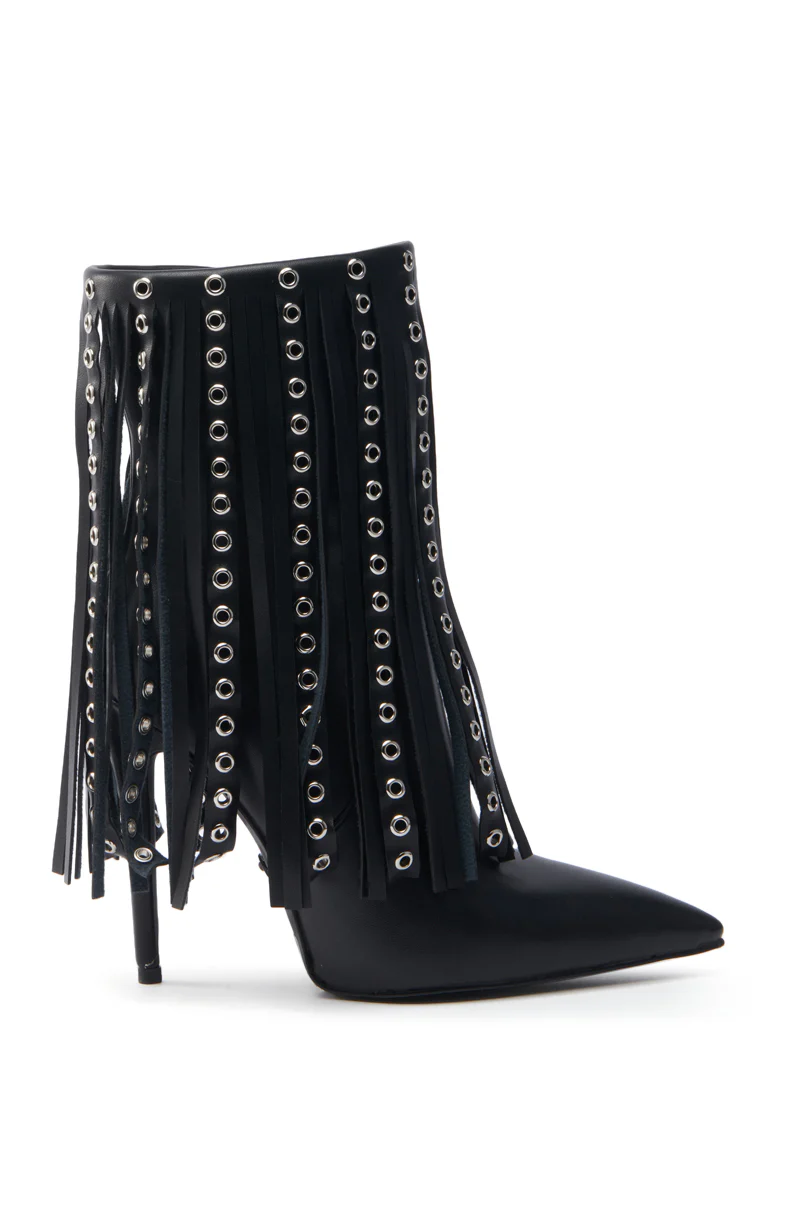 AZALEA WANG STERLING BLACK FRINGE STILETTO BOOTIE - Image 5