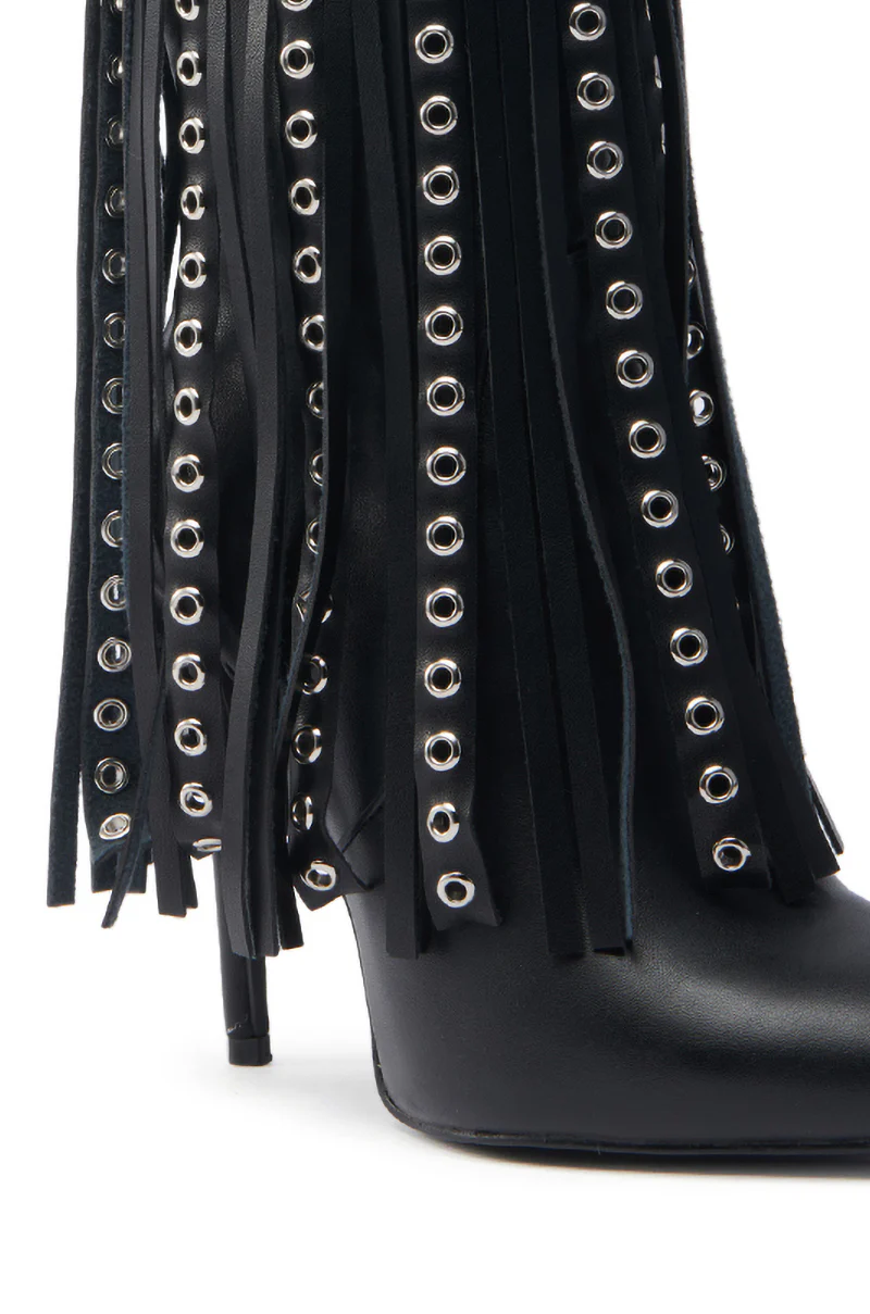 AZALEA WANG STERLING BLACK FRINGE STILETTO BOOTIE - Image 8