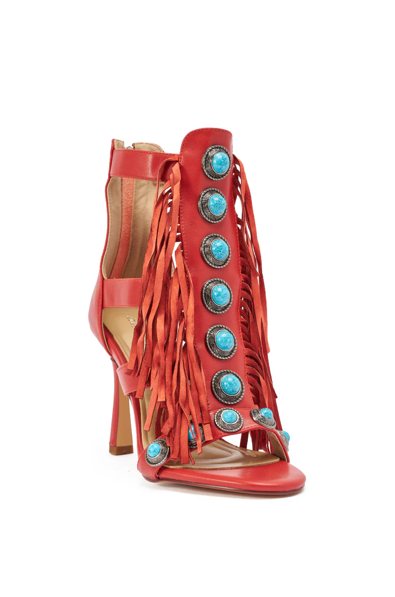 AZALEA WANG SUMAC RED FRINGE WESTERN STILETTO SANDAL - Image 5