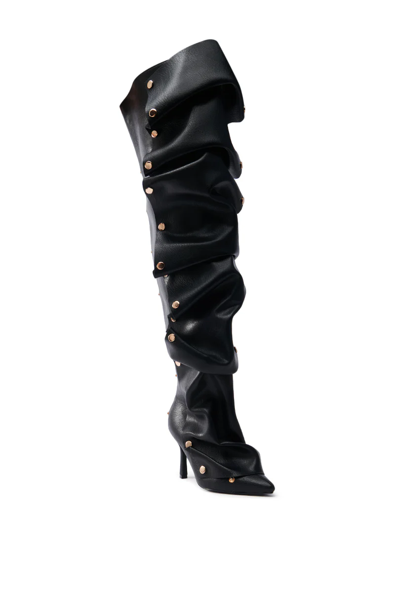 AZALEA WANG SWELCIE BLACK PU GOLD HARDWARE STILETTO BOOT - Image 9