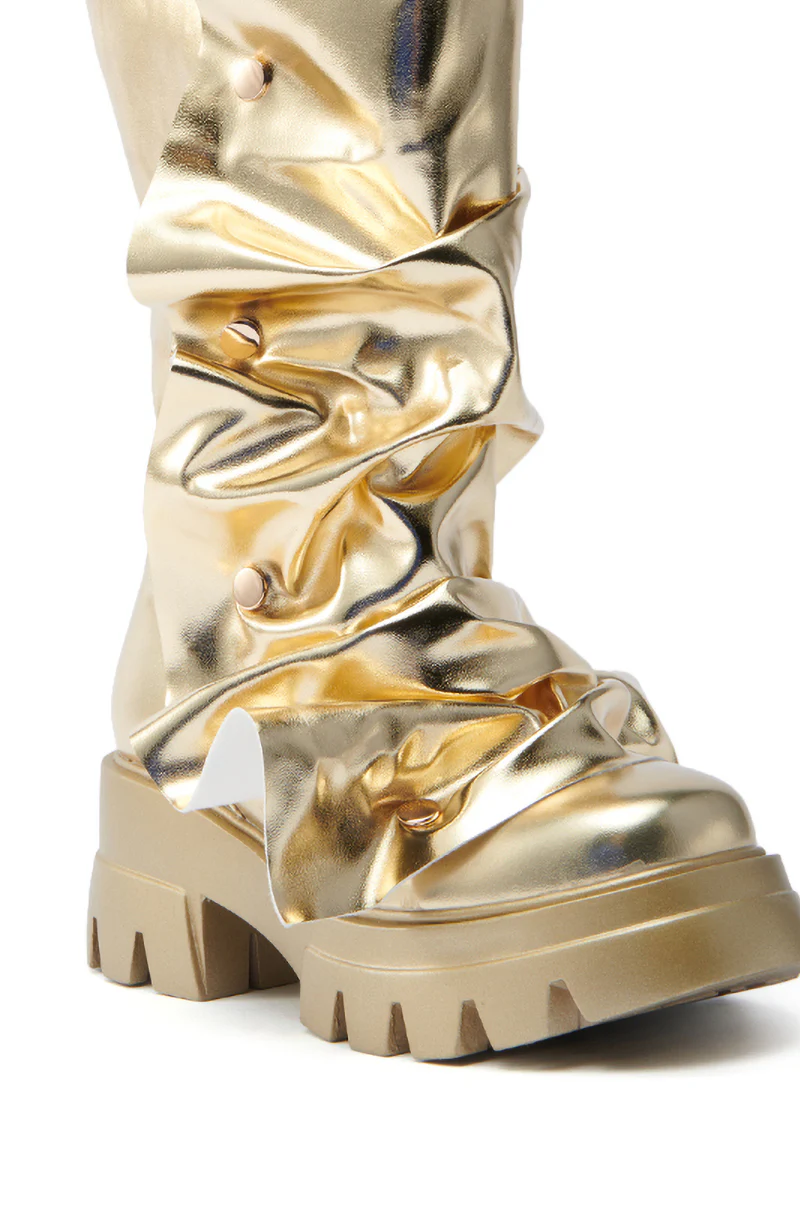 AZALEA WANG SYBEL BUTTON GOLD FLAT BOOTIE - Image 5