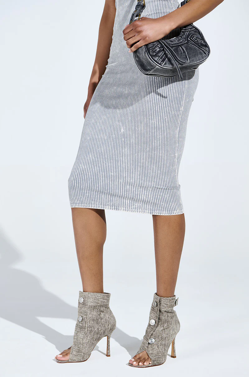 AZALEA WANG TANDY GREY DENIM OPEN TOE BOOTIE - Image 2