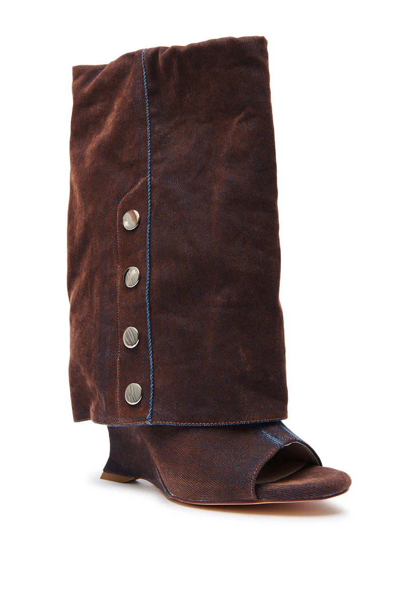 AZALEA WANG TINSELED BURNT ORANGE HIDDEN WEDGE OPEN TOE BOOTIE - Image 3