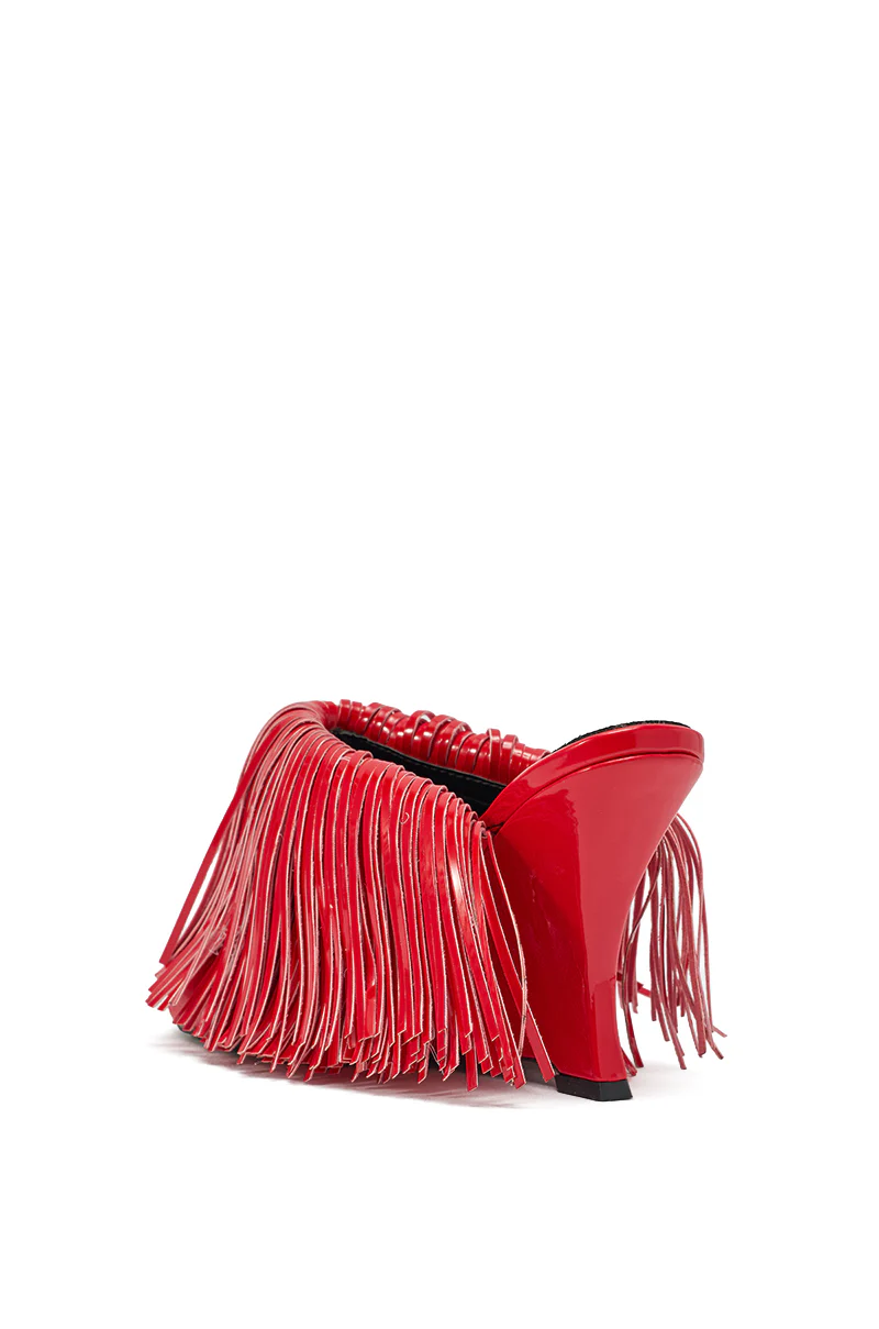AZALEA WANG VAILYN RED FRINGE PU WEDGE SANDAL - Image 6