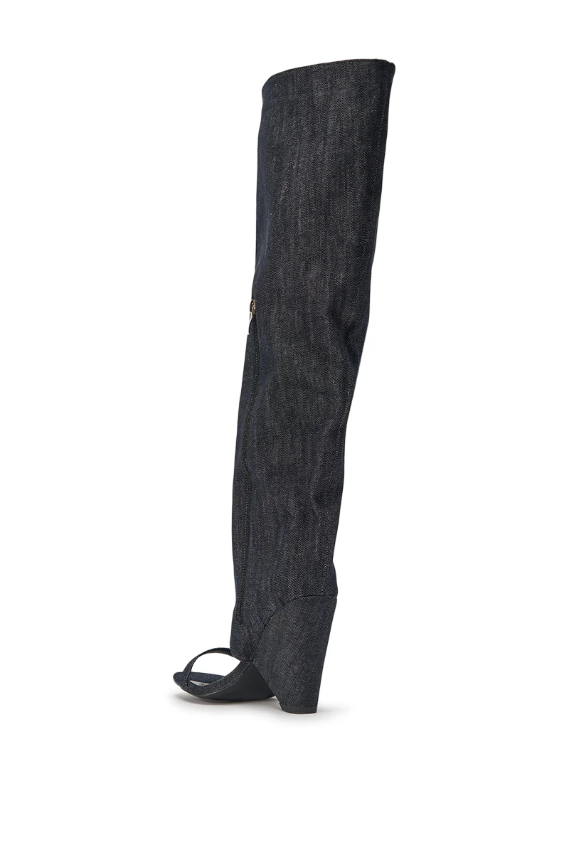 AZALEA WANG VEONA DARK DENIM OVER THE KNEE CHUNKY HEEL SANDAL - Image 7