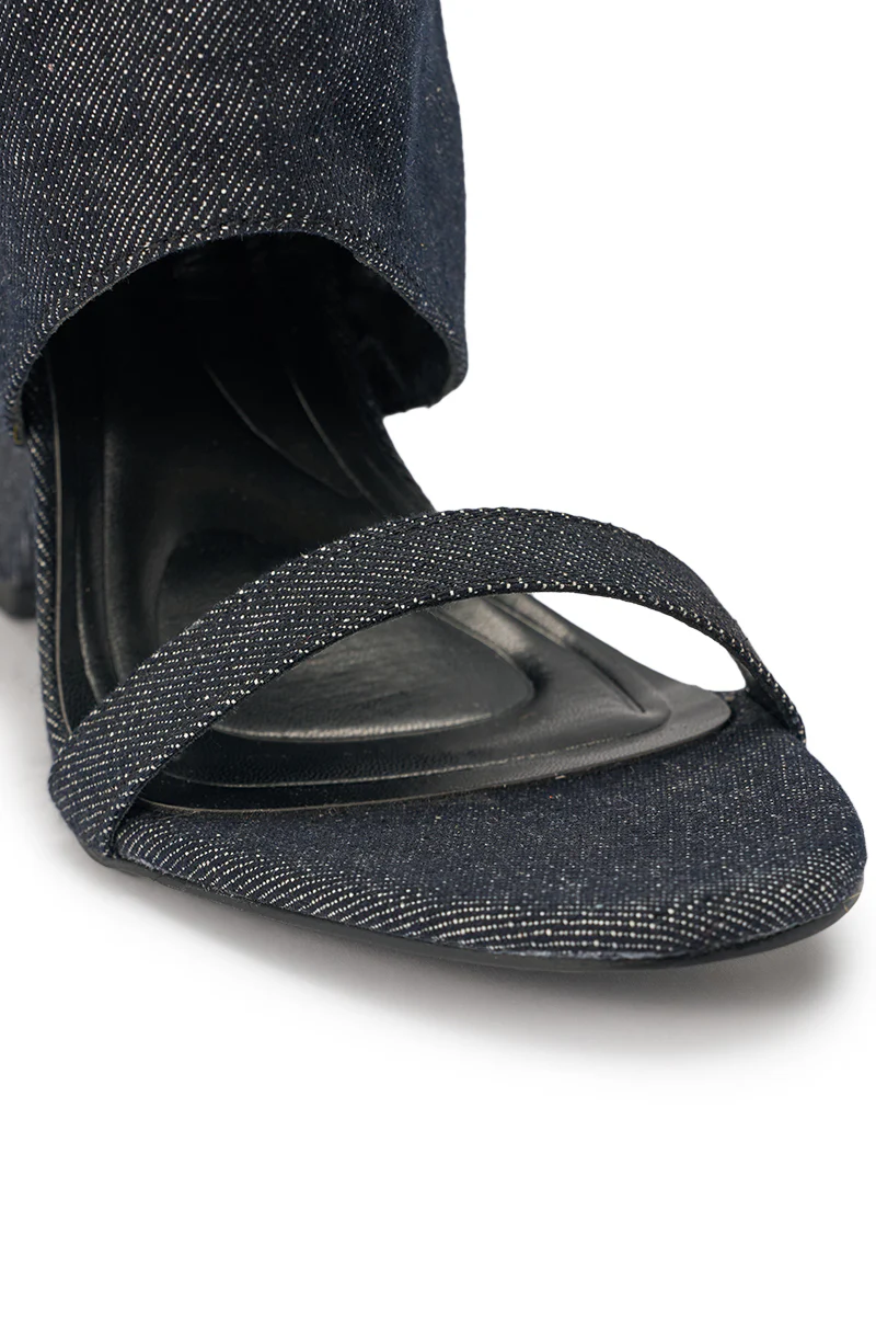AZALEA WANG VEONA DARK DENIM OVER THE KNEE CHUNKY HEEL SANDAL - Image 9