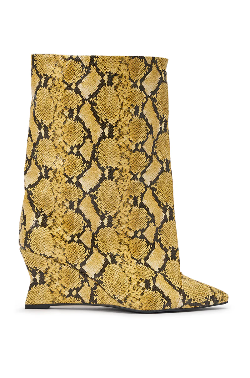 AZALEA WANG VINCI YELLOW SNAKE PU PRINT WEDGE BOOTIE - Image 3