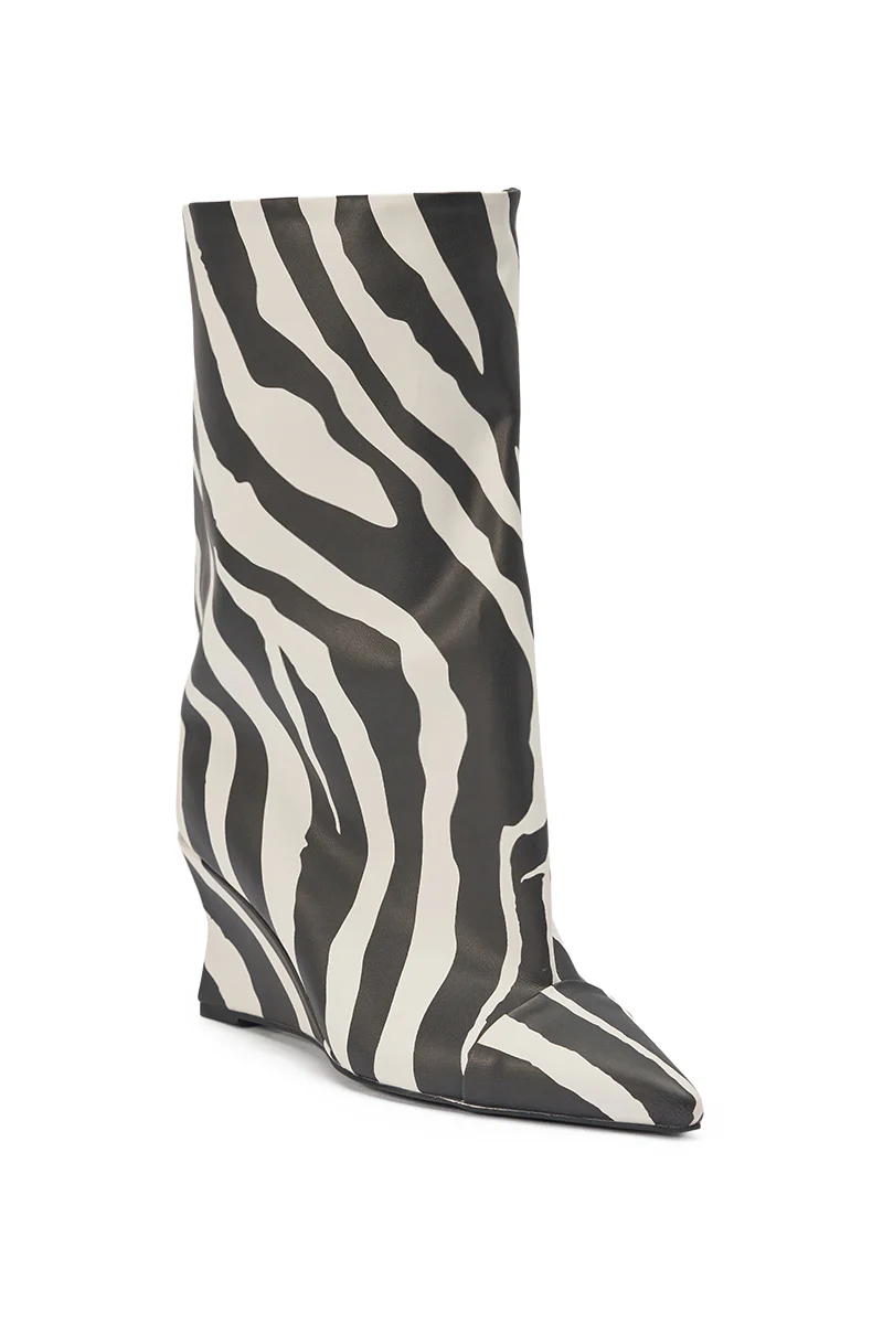 AZALEA WANG VINCI ZEBRA PU PRINT WEDGE BOOTIE - Image 5
