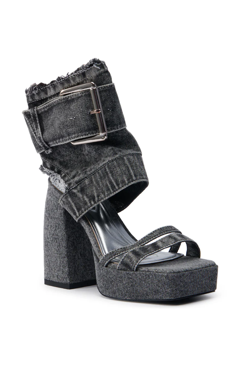 AZALEA WANG WANNIYA BLACK DENIM CHUNKY SANDAL - Image 6