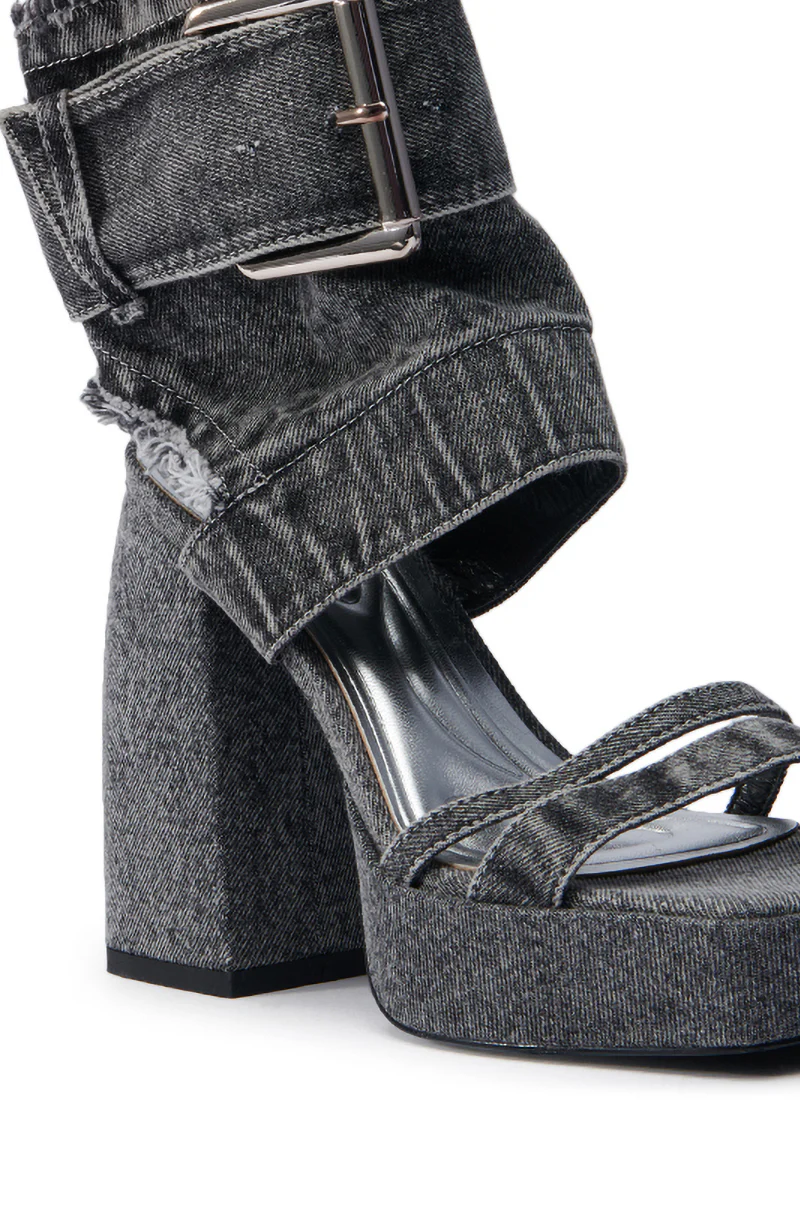 AZALEA WANG WANNIYA BLACK DENIM CHUNKY SANDAL - Image 8