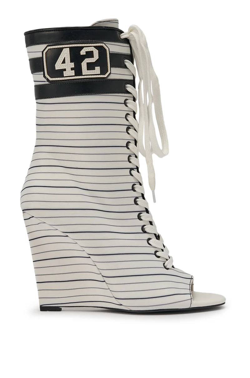 AZALEA WANG WYATT WHITE STRIPED NAUTICAL OPEN TOE BOOTIE - Image 4