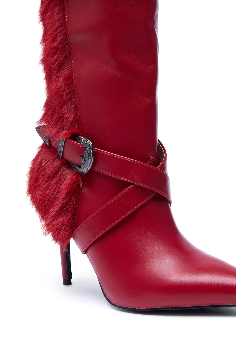 AZALEA WANG WYLDER RED FUR BOOTIE - Image 6