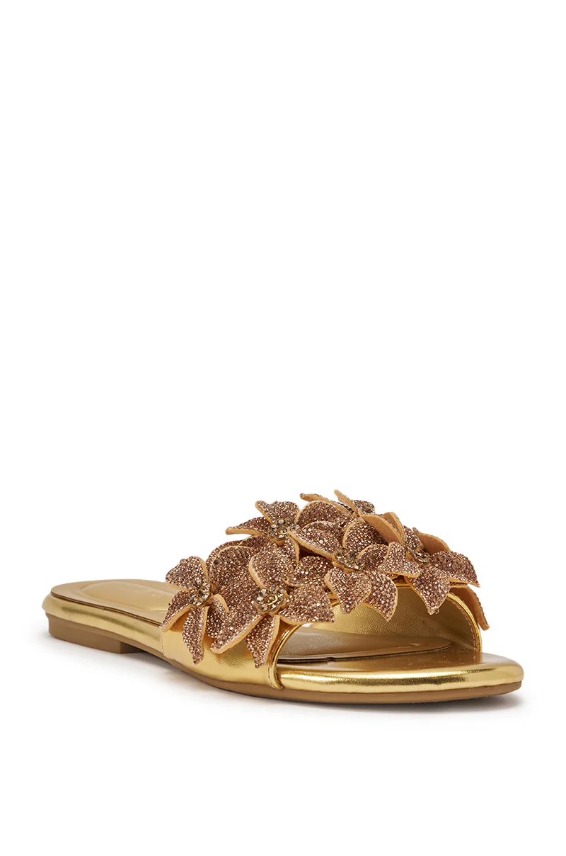 AZALEA WANG YUNA GOLD FLAT GOLD RHINESTONE EMBELLISHED SLIP ON SANDAL - Image 8