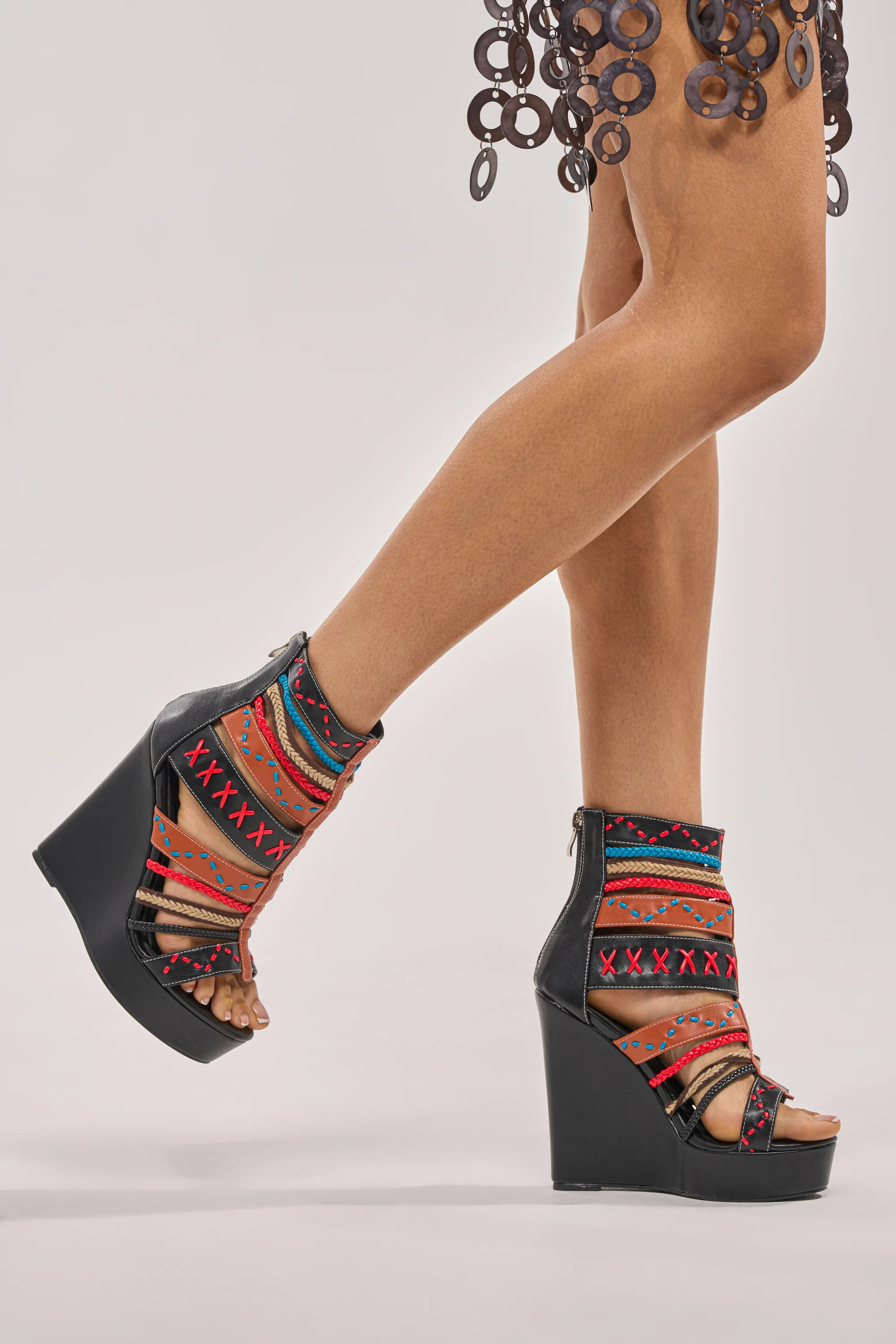 AZALEA WANG ZINNIA BLACK MULTI WEDGE SANDAL - Image 3