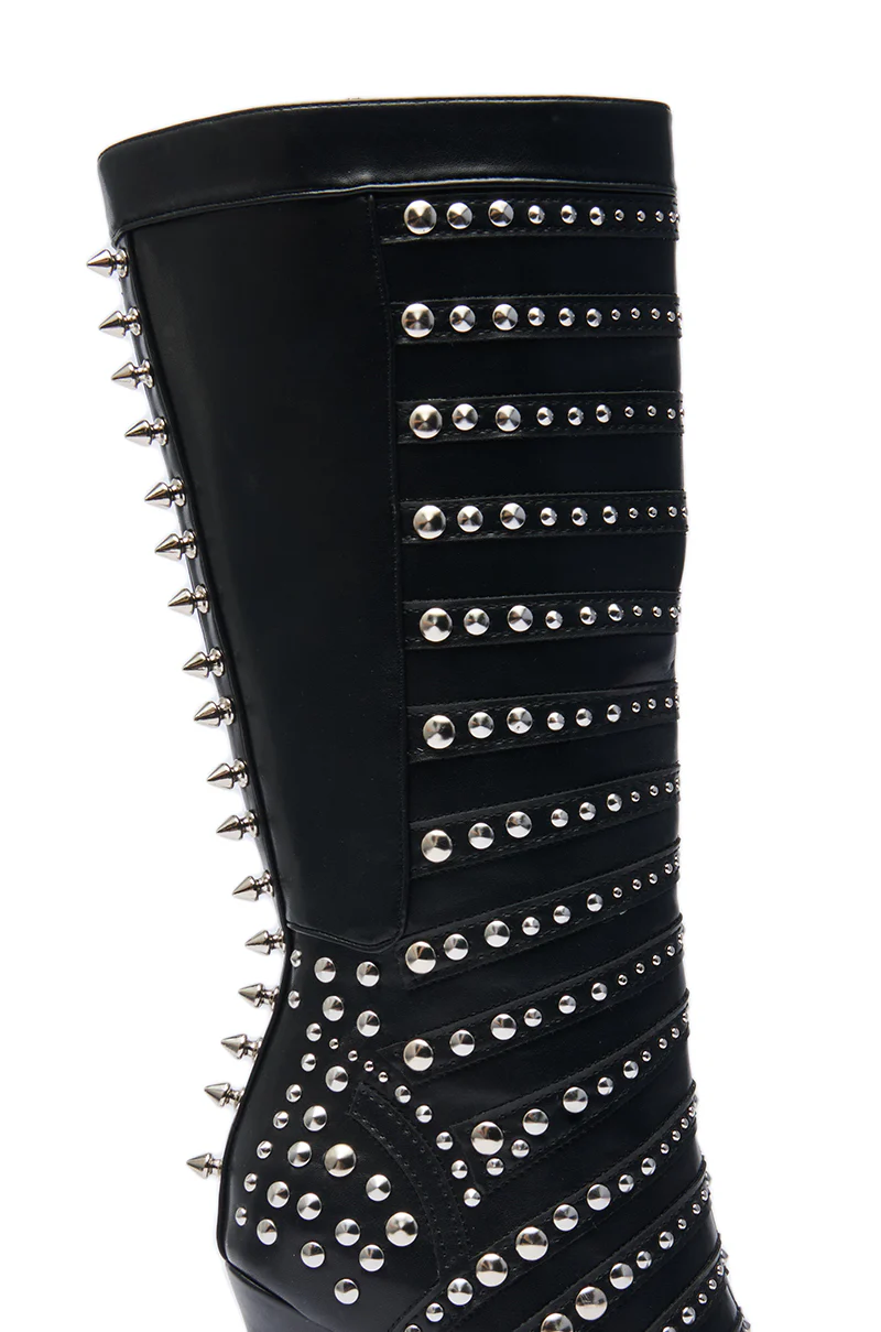 AZALEA WANG ZOX BLACK RHINESTONE AND STUDDED BLACK BOOTIE - Image 6