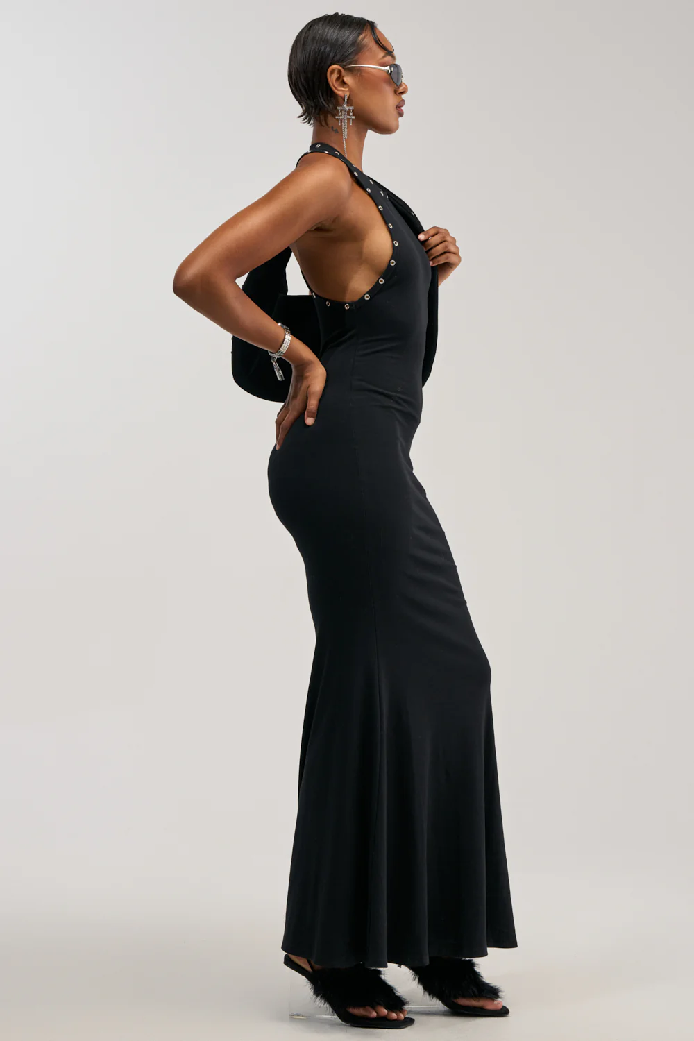 BAD DECISIONS STUDDED MAXI DRESS IN BLACK - Image 5
