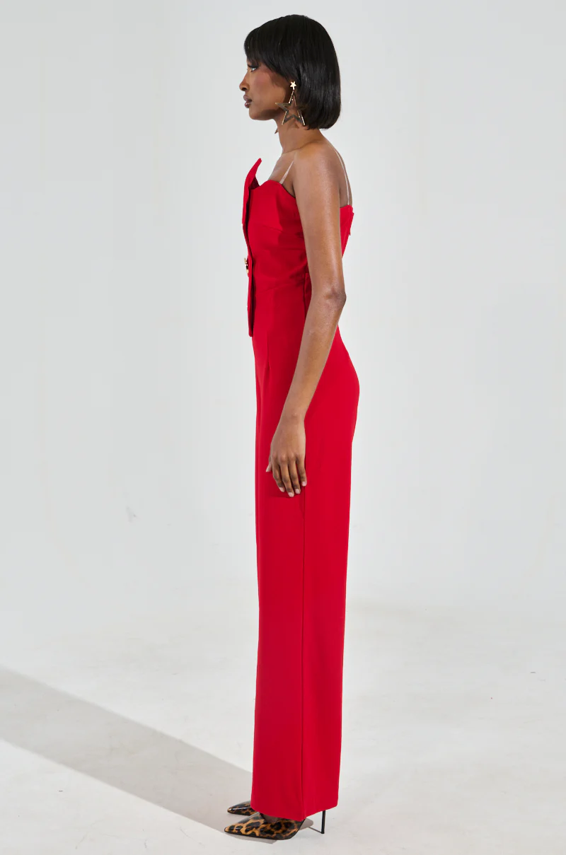 BADDIE STRAPLESS JUMPSUIT WITH GOLD BUTTONS - Image 4