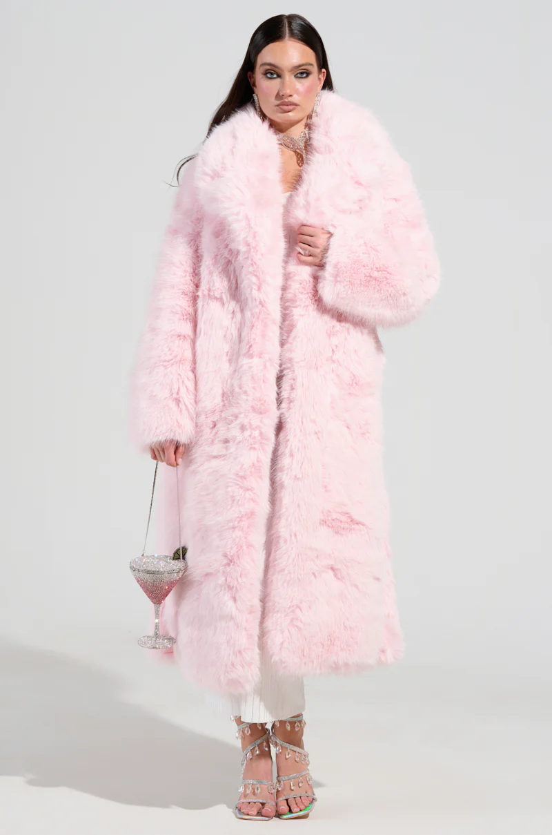 BEAR HUG LUXE FAUX FUR TRENCH COAT IN PINK - Image 3