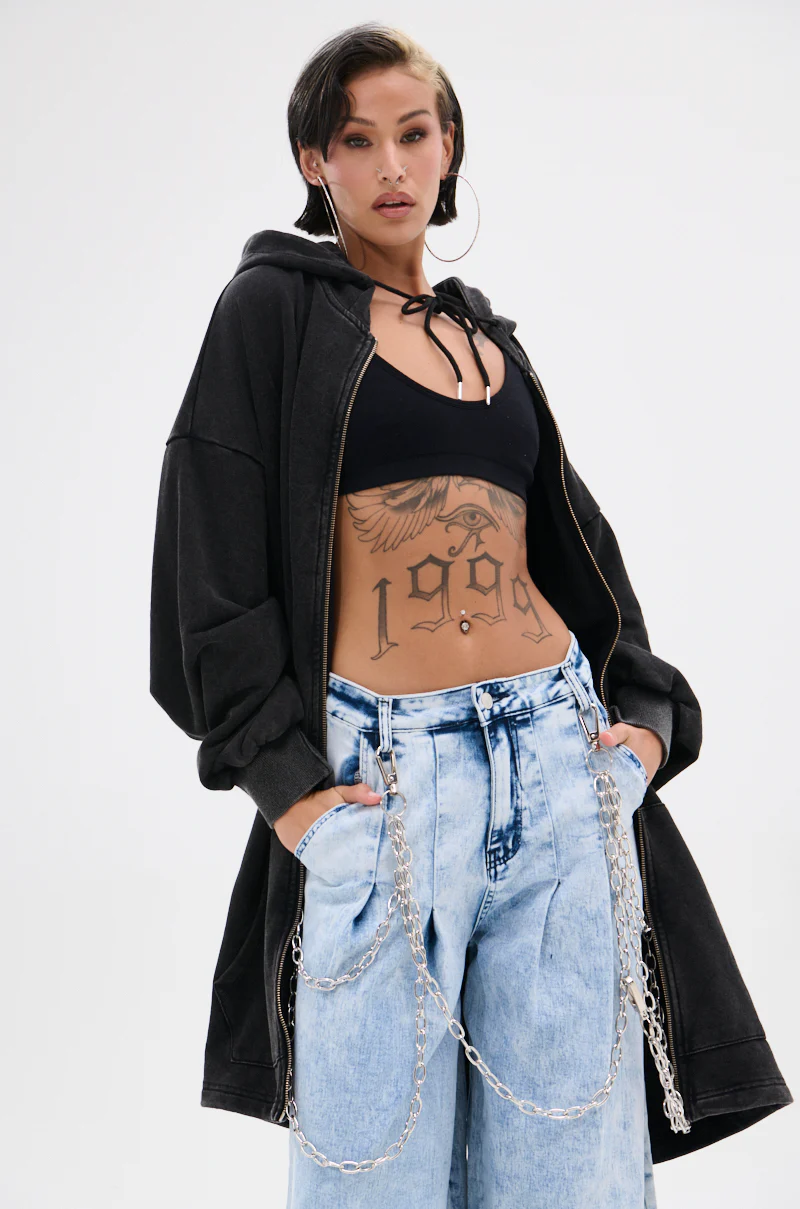 BELIEVE WHAT YOU HEARD OVERSIZED ZIP UP SWEATSHIRT - Image 7