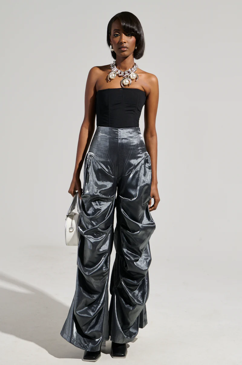 BELLA SATIN HIGH RISE TROUSER IN GREY - Image 6