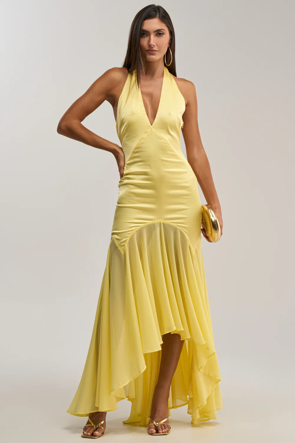 BET YOU WON'T SATIN MIDI DRESS IN YELLOW - Image 3
