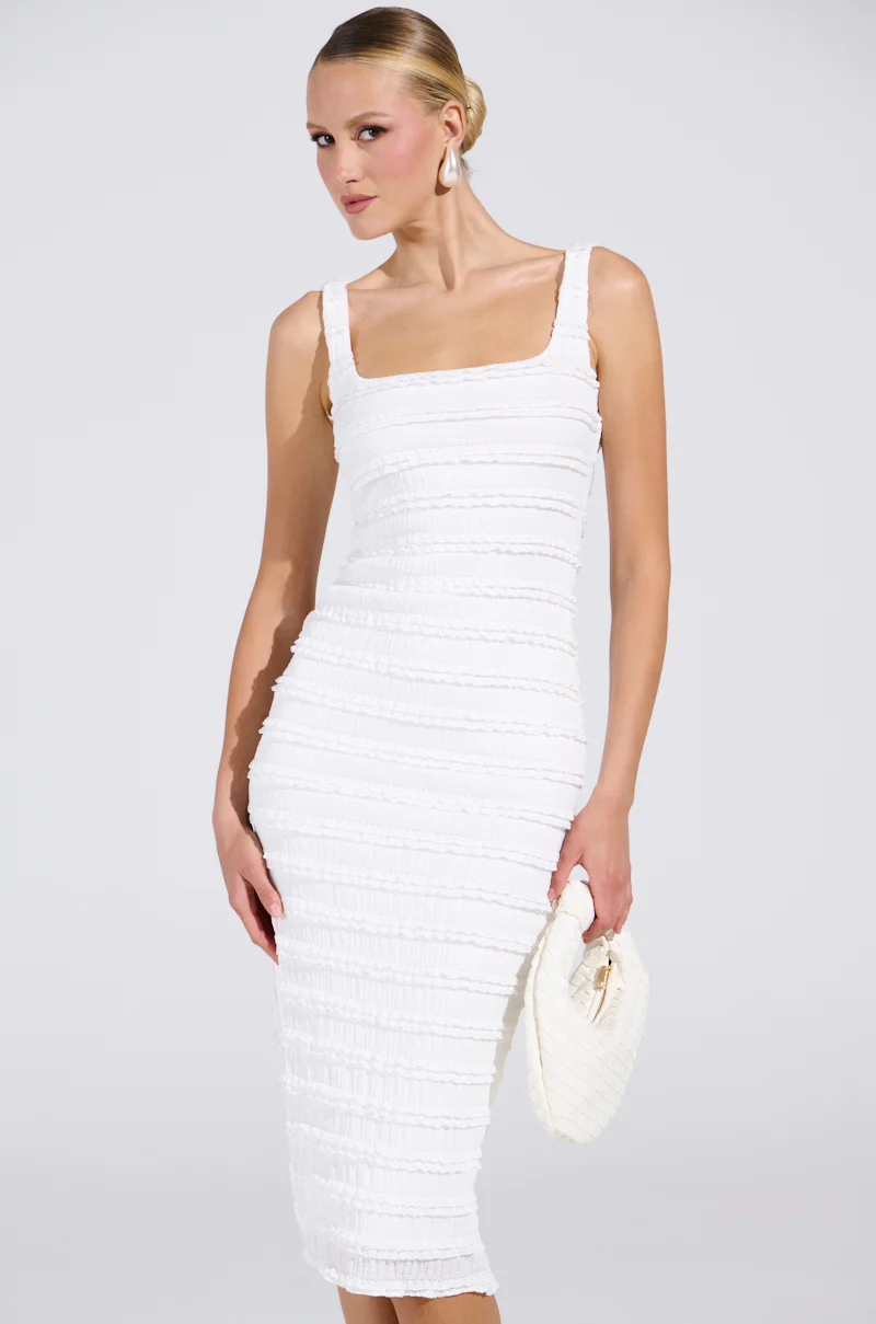 BETTER BELIEVE IT TEXTURED MIDI DRESS IN WHITE - Image 3