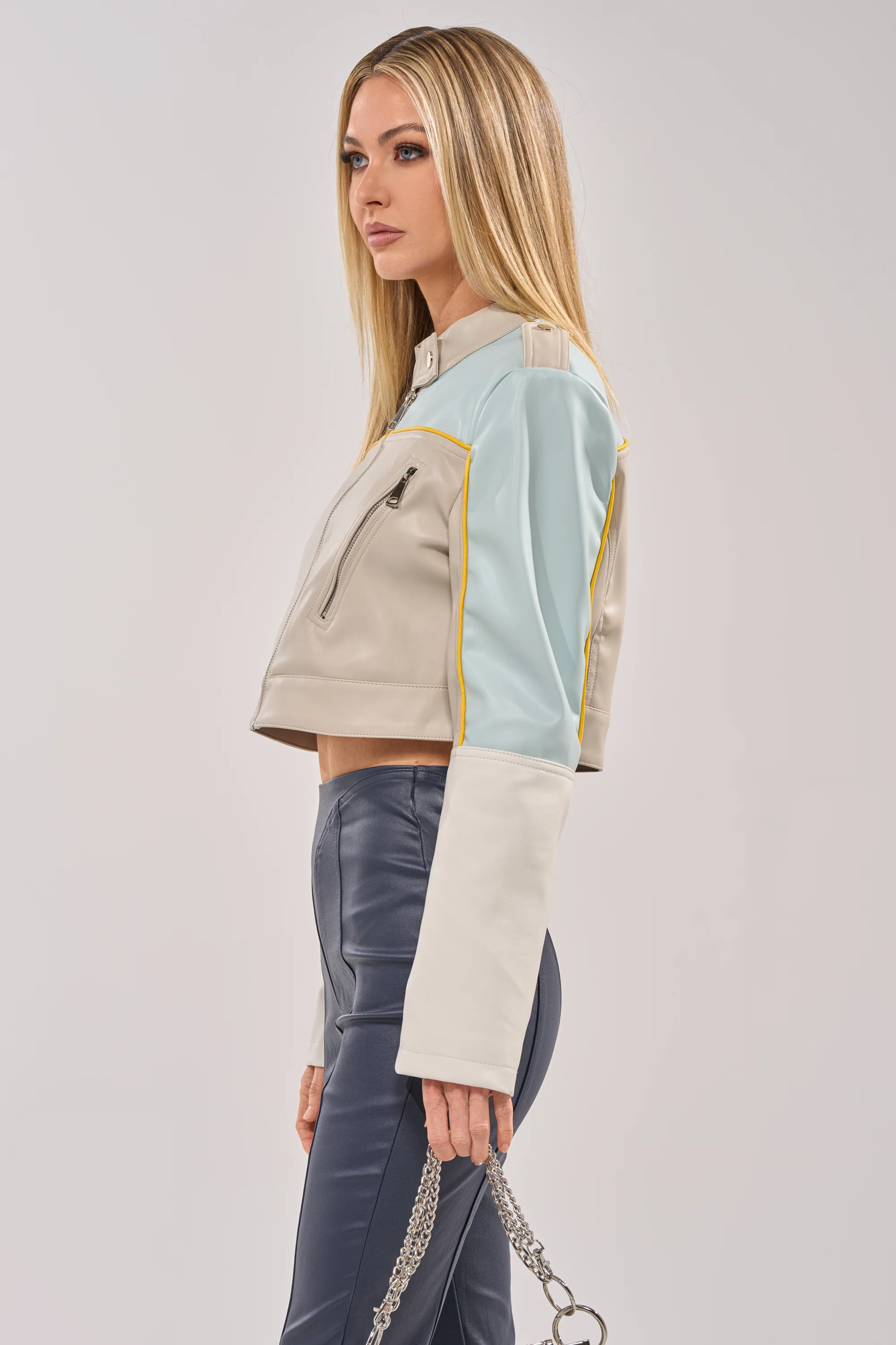 BETTER LUCK CROPPED MOTO IN LIGHT BLUE - Image 4