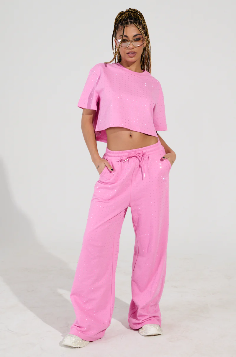 BLOSSOM RHINESTONE EMBELLISHED CROPPED T-SHIRT IN PINK - Image 5