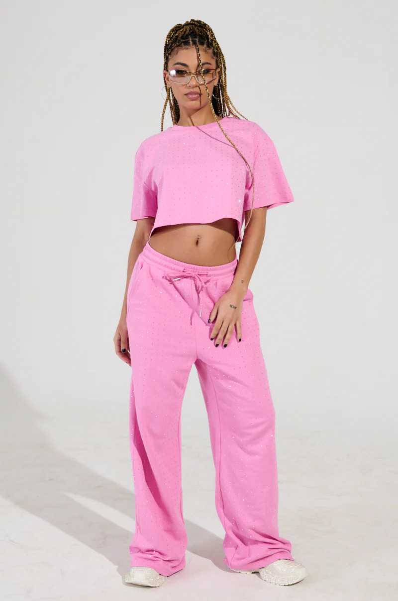 BLOSSOM RHINESTONE EMBELLISHED SWEATPANT IN PINK - Image 5