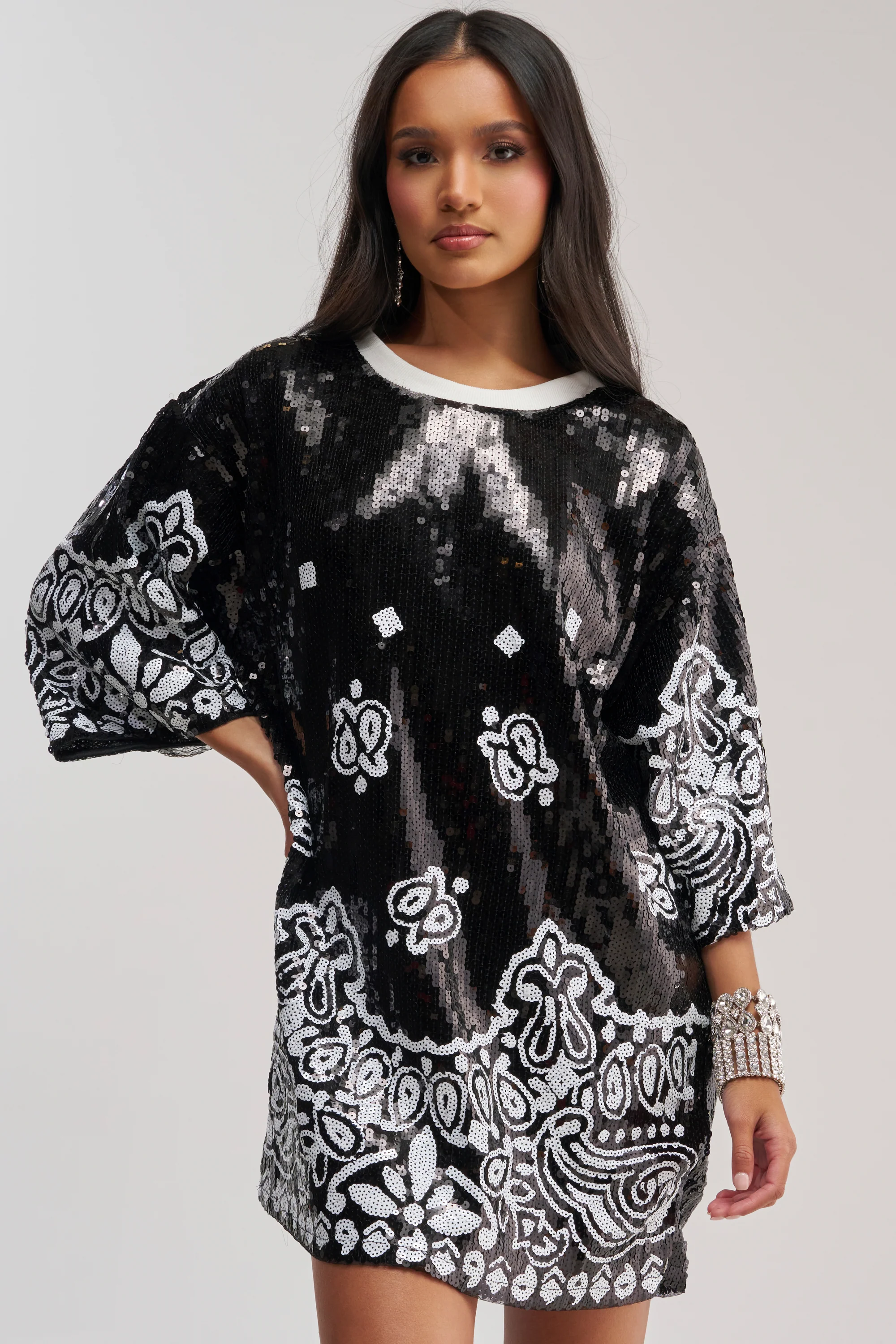 BOUJEE BANDANA SEQUIN MINI DRESS IN BLACK - Image 2