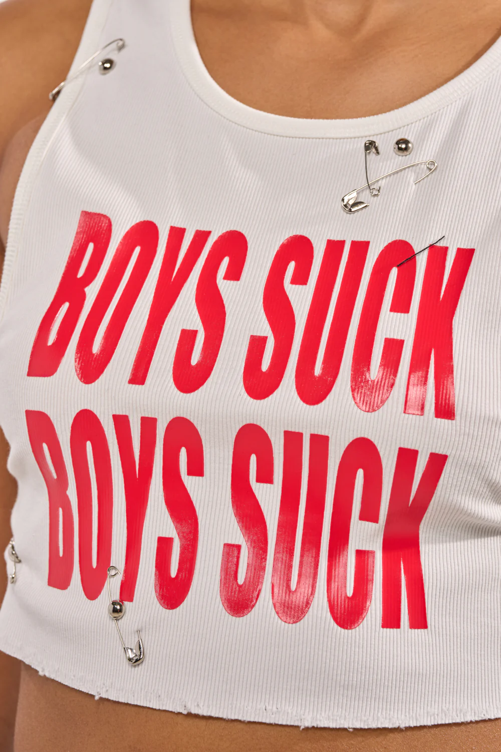 BOYS LIE DISTRESSED CROPPED TANK IN WHITE - Image 5