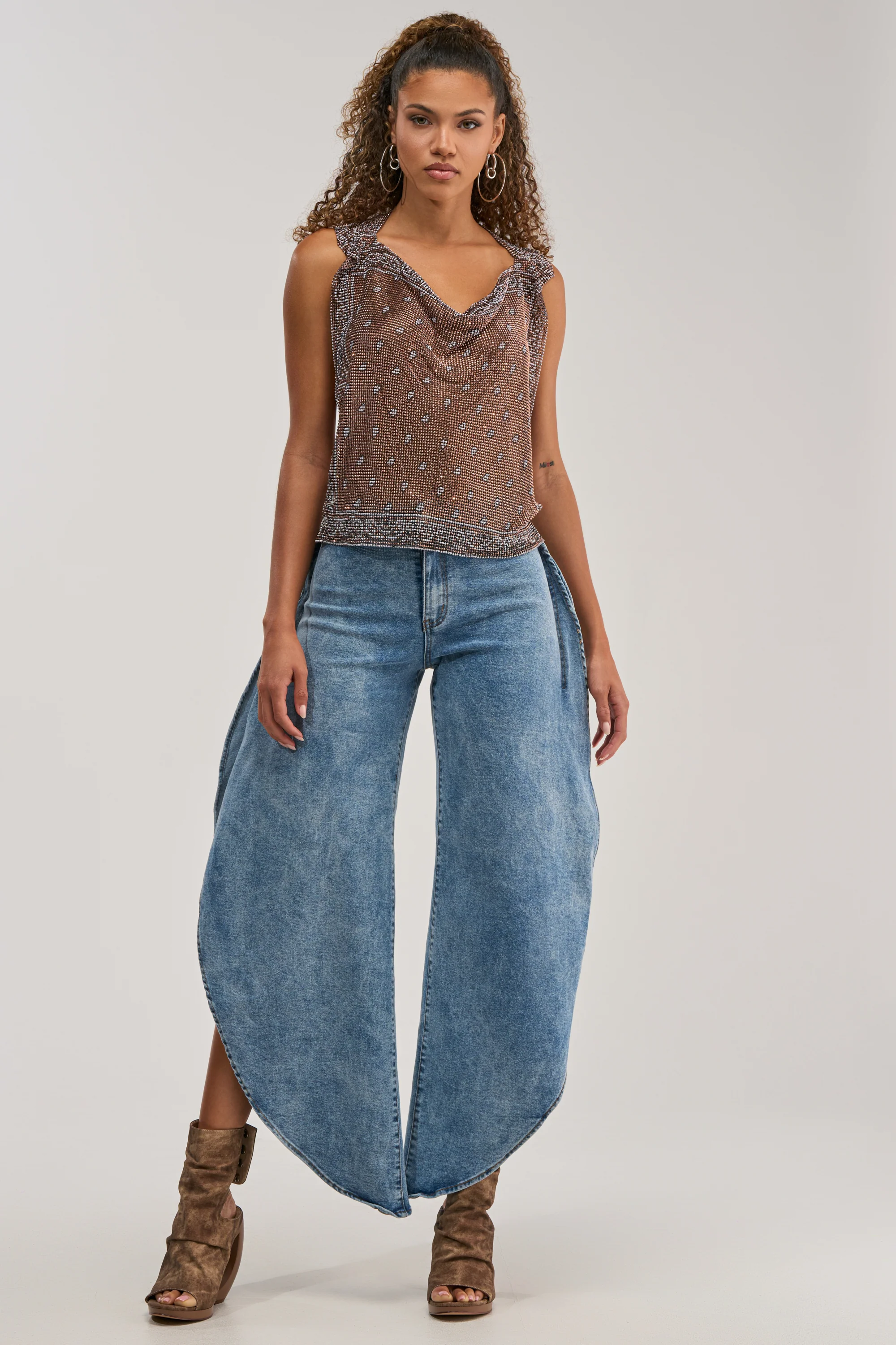 BRONZE BANDANA PRINT RHINESTONE TOP - Image 6