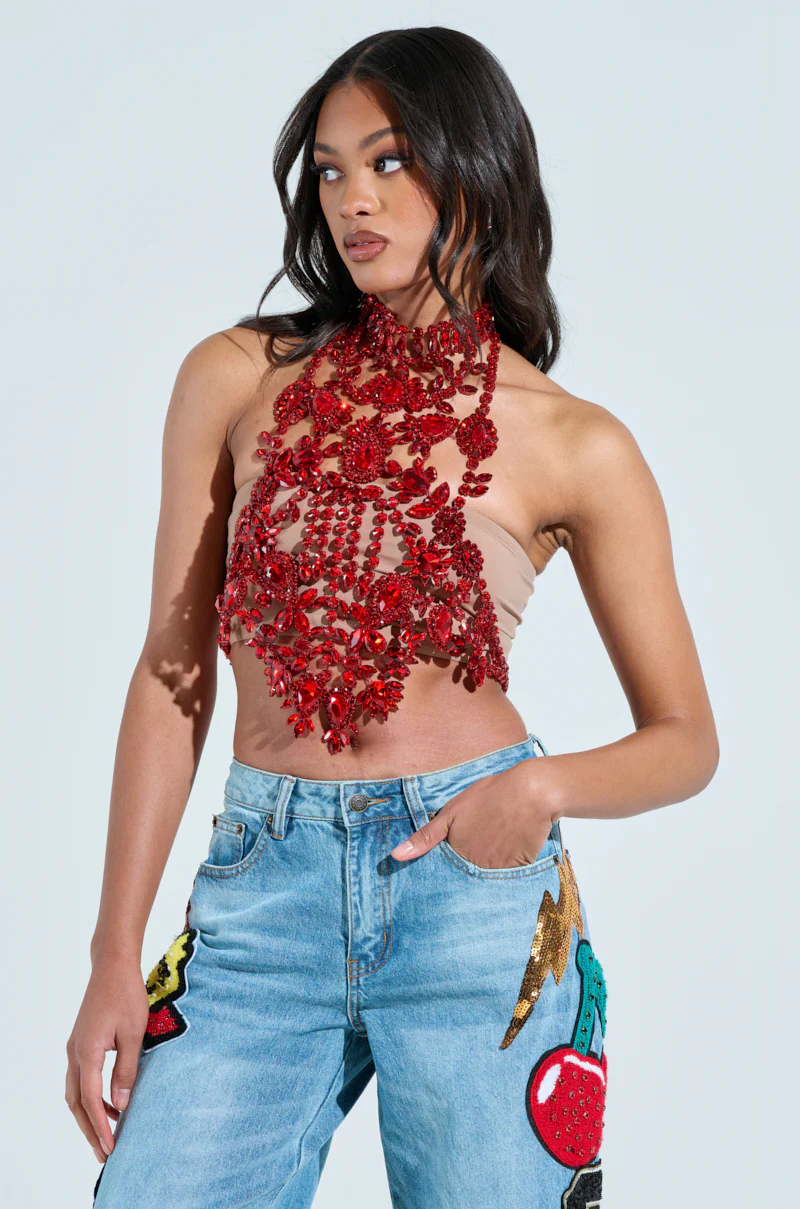 BURNING PASSION RHINESTONE MOCK NECK TOP - Image 2