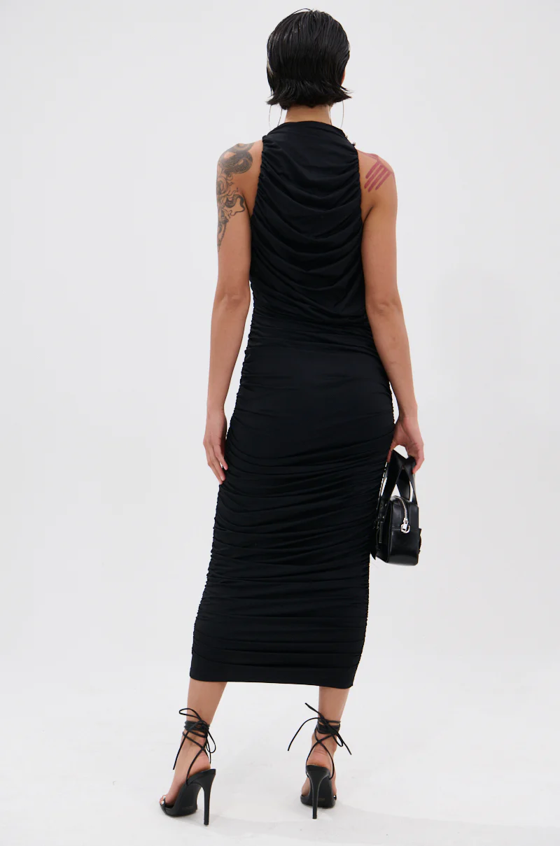 BUSINESS IN FRONT PARTY IN BACK MIDI DRESS IN BLACK - Image 4