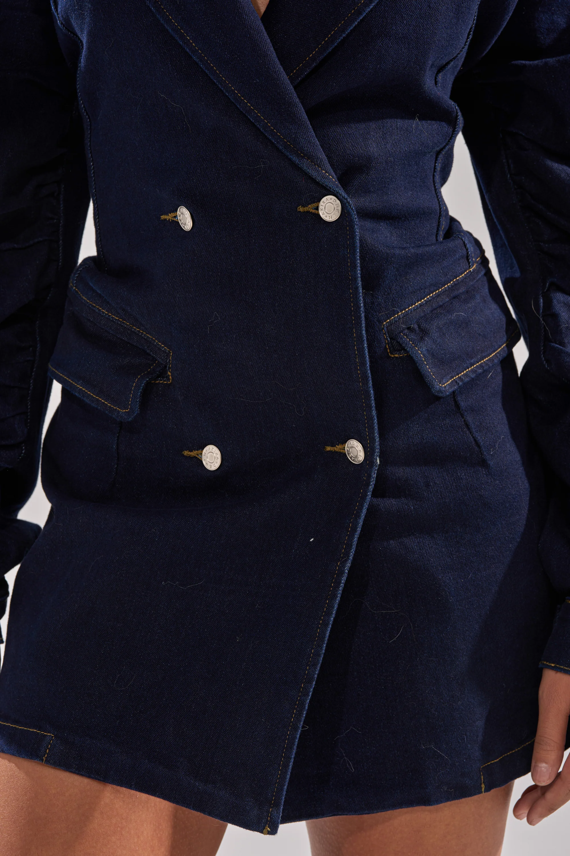 BUSINESS MEETING CHIC BLAZER DRESS AND LEG WARMER SET IN DENIM - Image 6