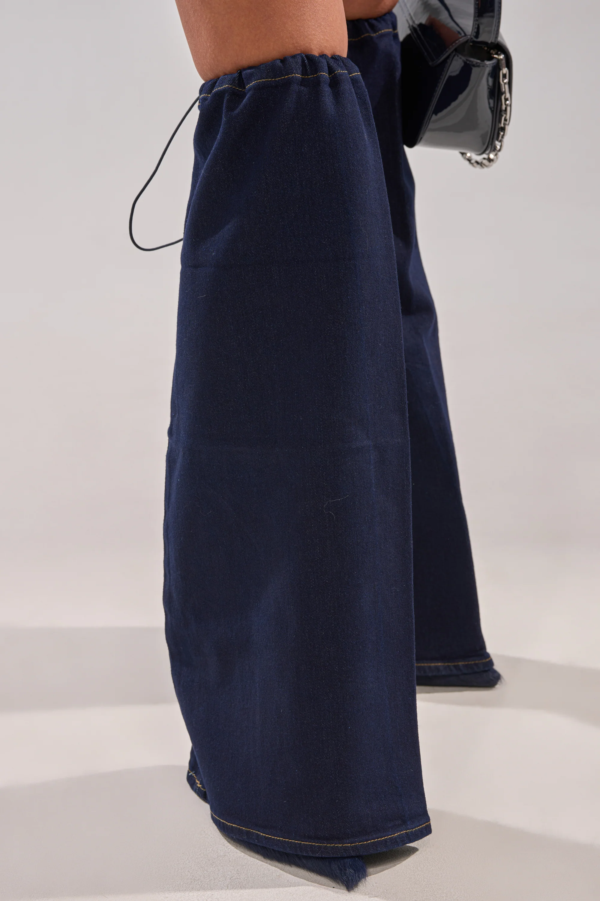 BUSINESS MEETING CHIC BLAZER DRESS AND LEG WARMER SET IN DENIM - Image 8