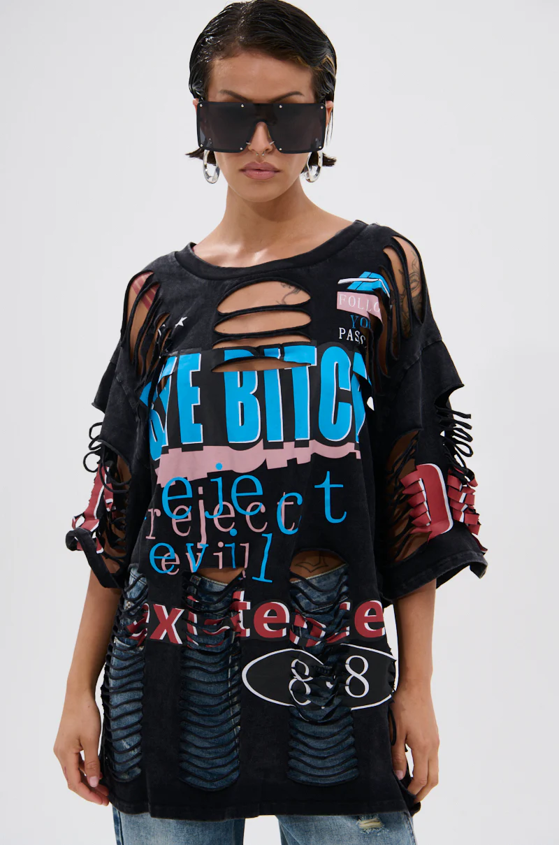 BYE GIRL OVERSIZED DISTRESSED TEE - Image 2