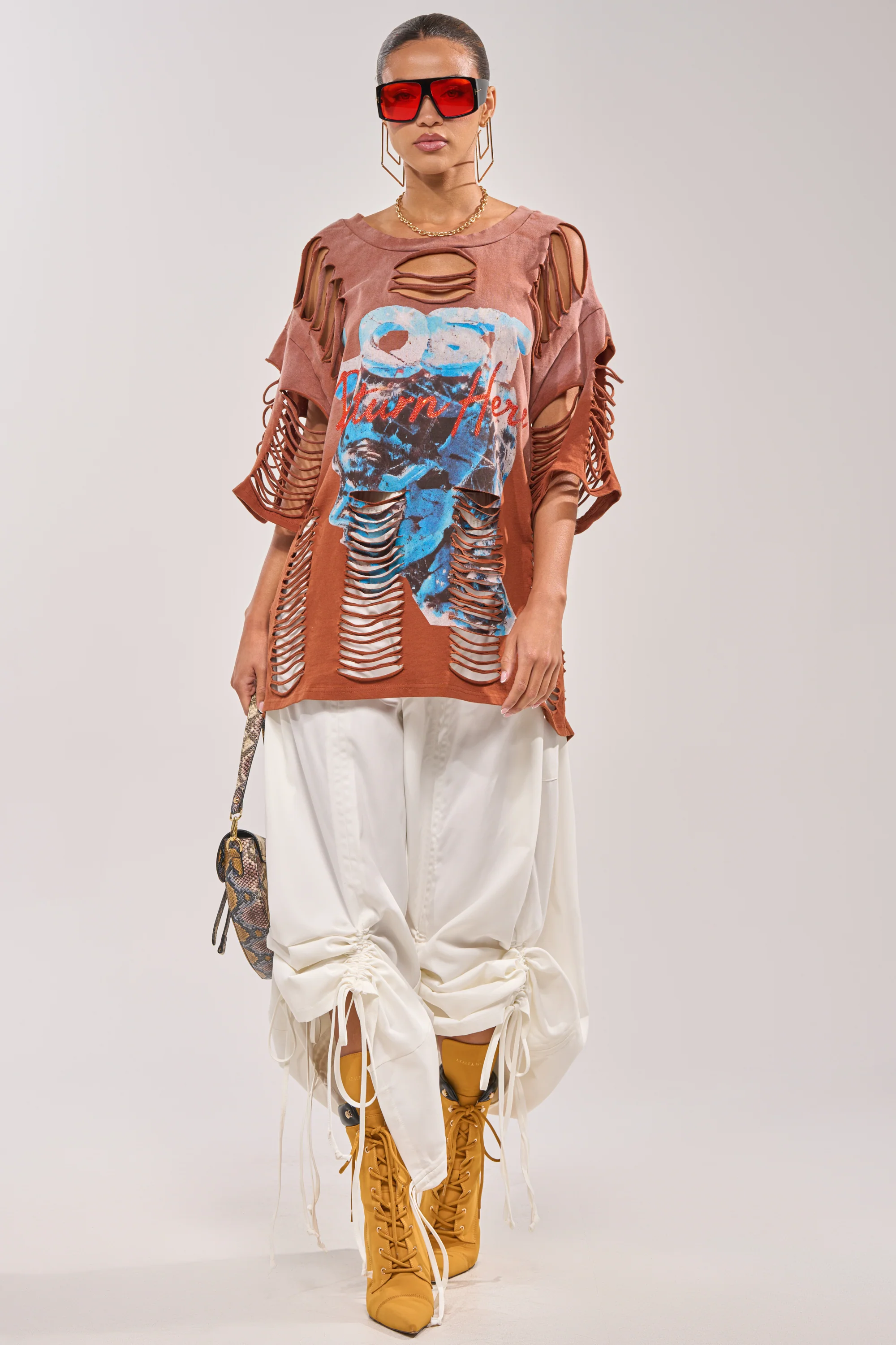 BYE GIRL OVERSIZED DISTRESSED TEE IN BROWN - Image 6