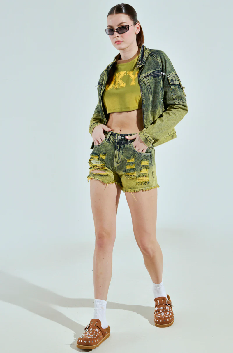 CALL ME CRAZY DISTRESSED DENIM SHORTS - Image 6