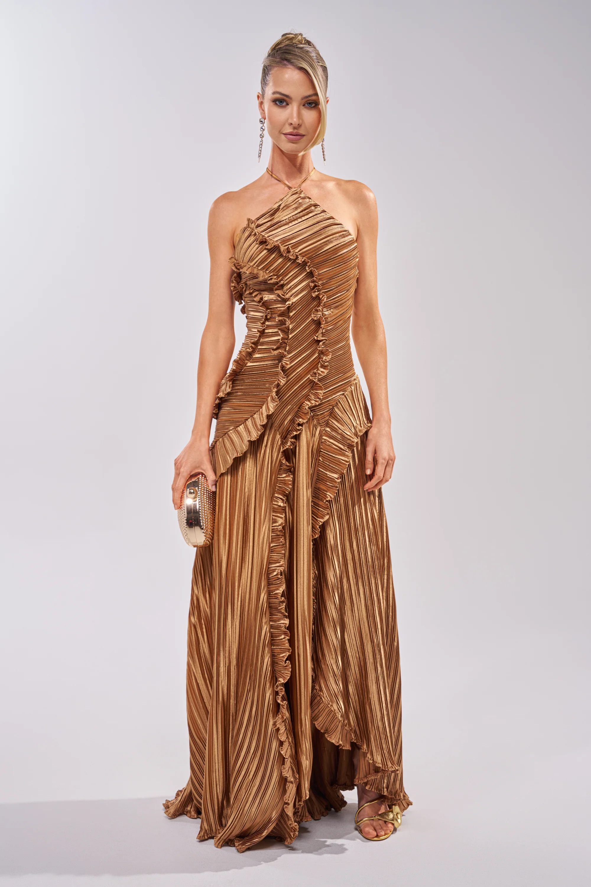 CELESTE RUFFLE MAXI DRESS IN BRONZE - Image 2