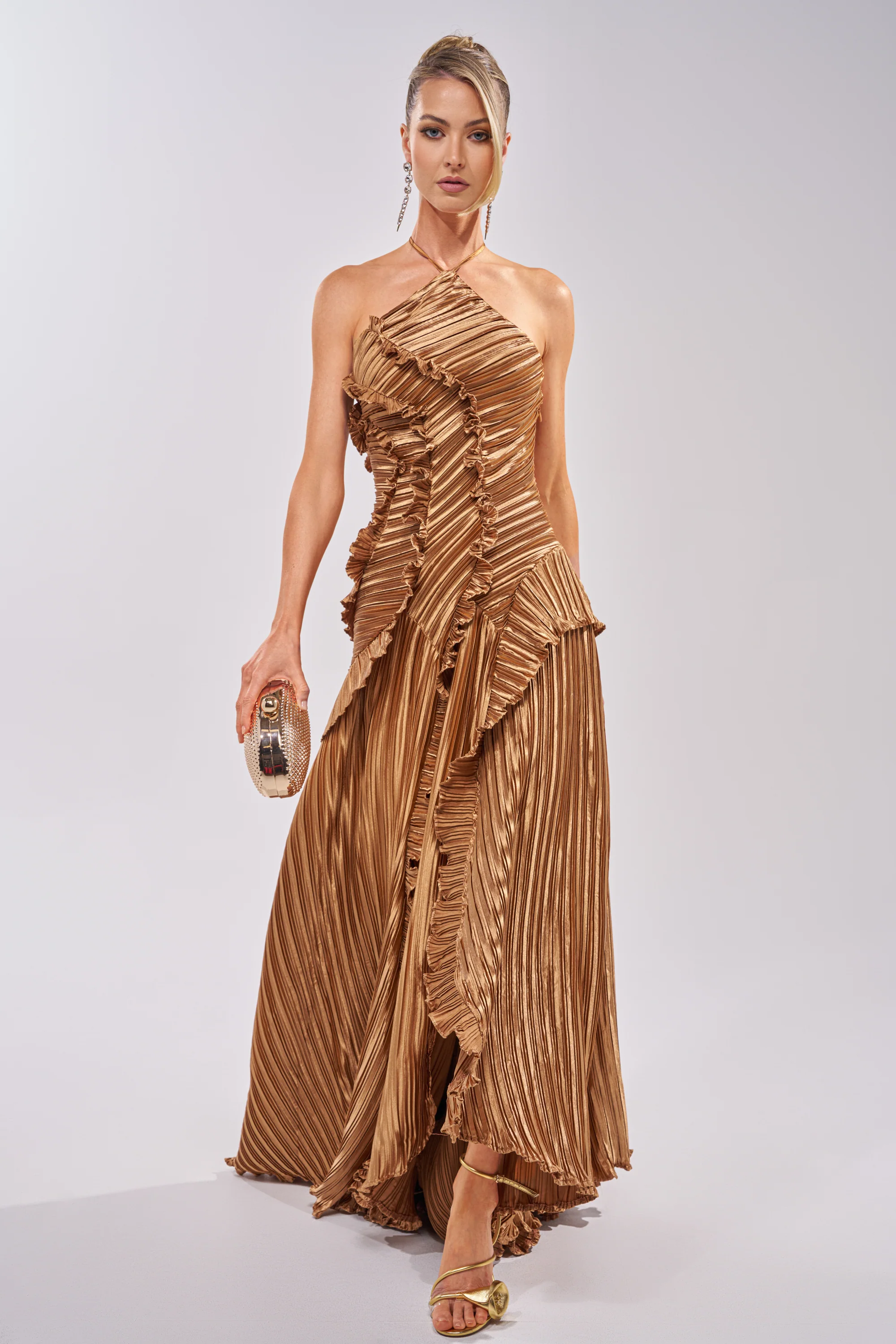 CELESTE RUFFLE MAXI DRESS IN BRONZE - Image 3