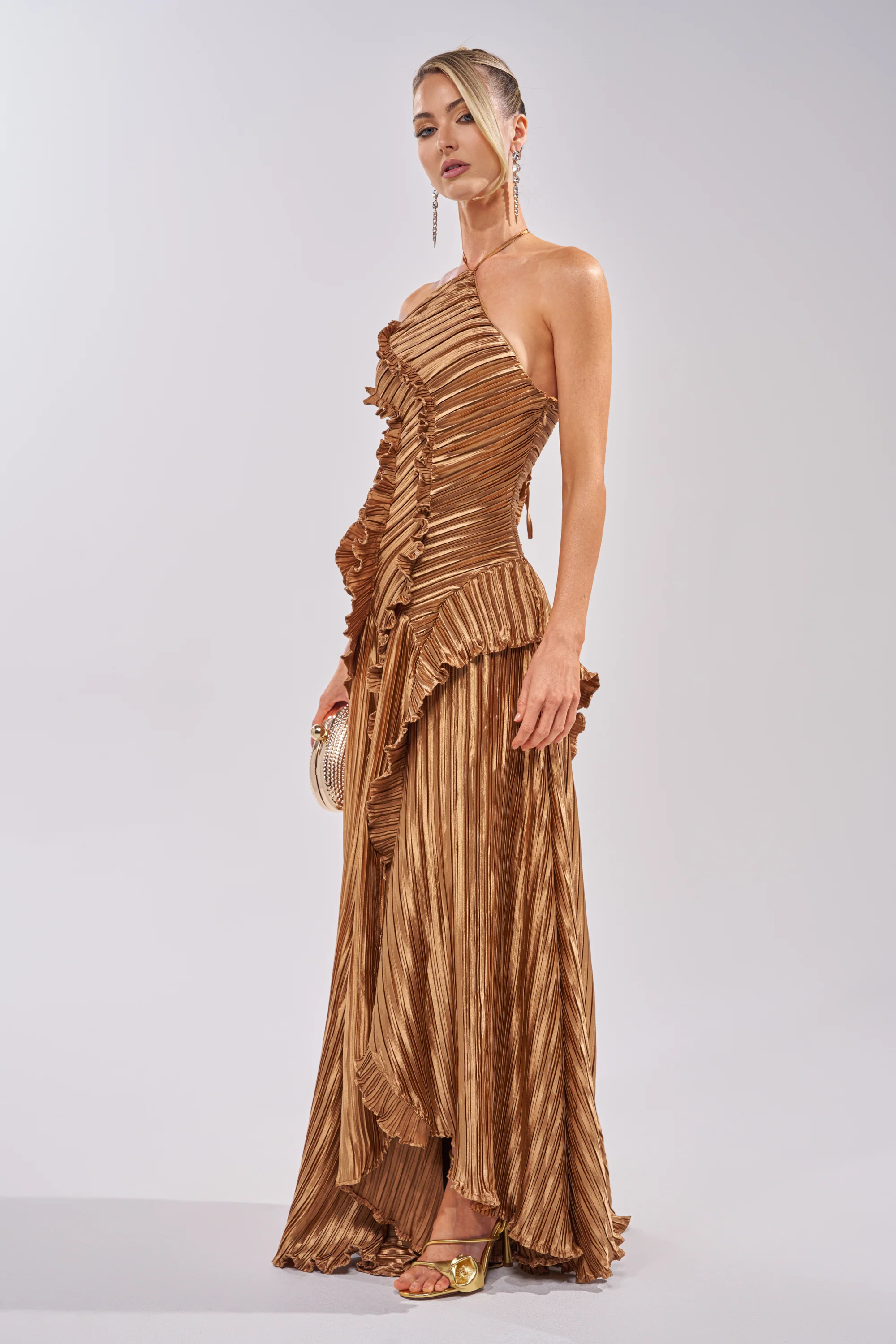 CELESTE RUFFLE MAXI DRESS IN BRONZE - Image 4