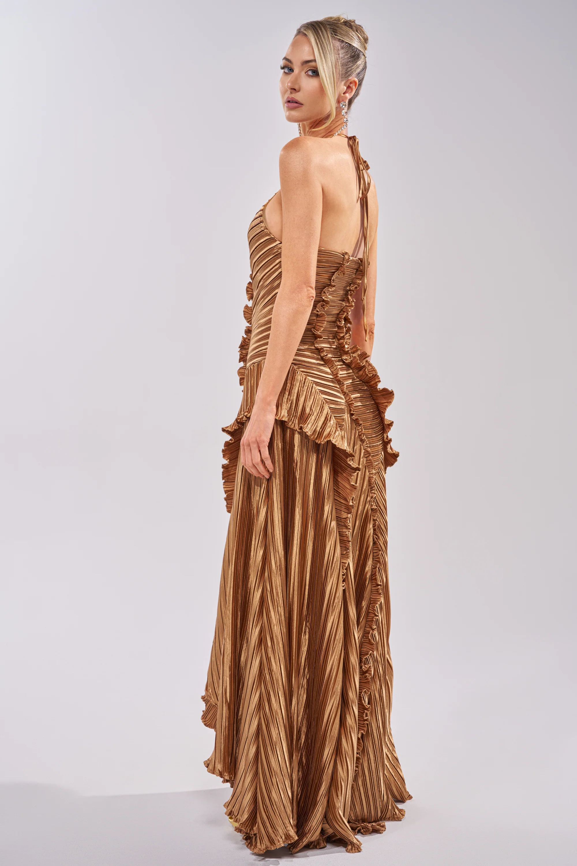CELESTE RUFFLE MAXI DRESS IN BRONZE - Image 5